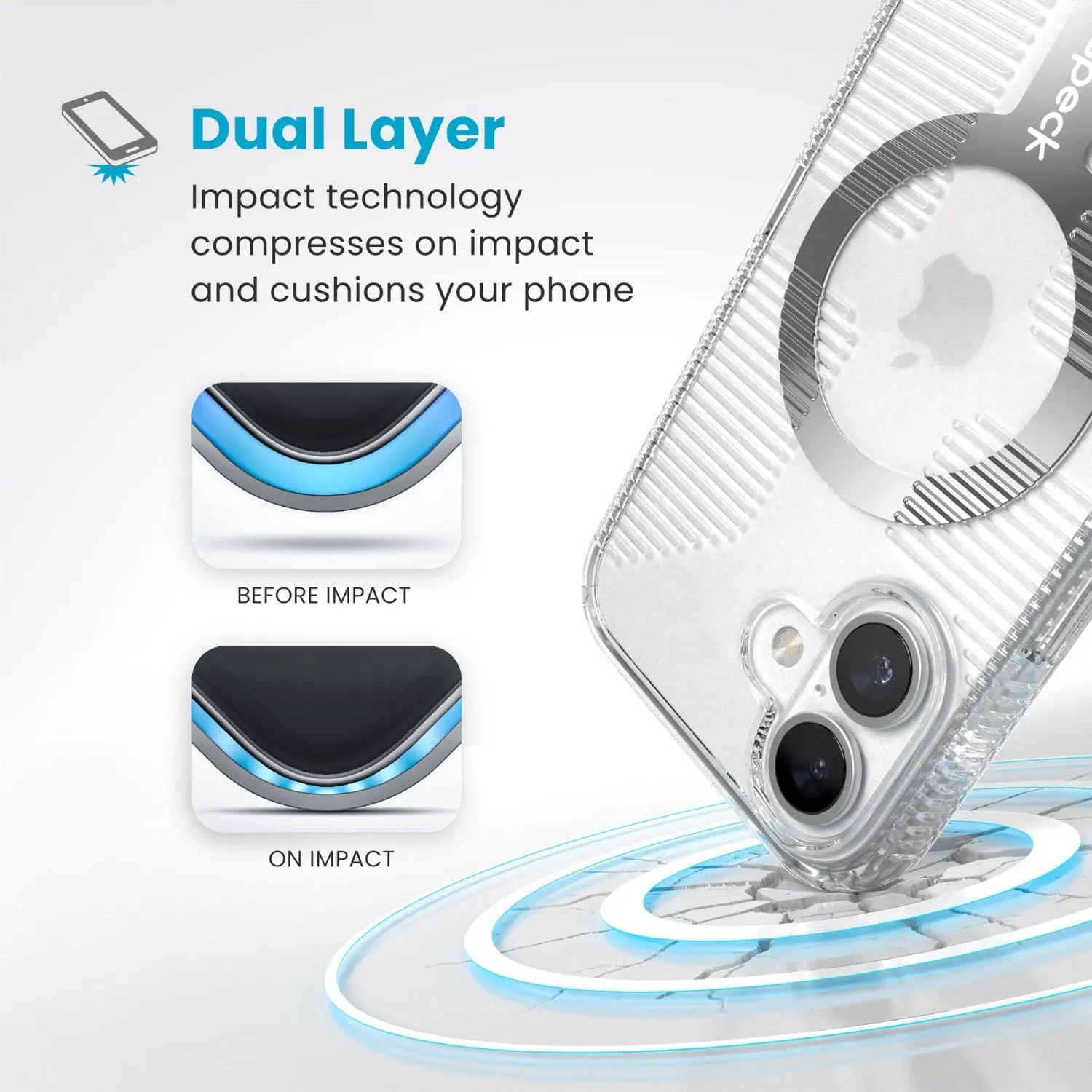 Speck Gemshell Grip MagSafe Case – Apple iPhone 16 – Clear & Chrome