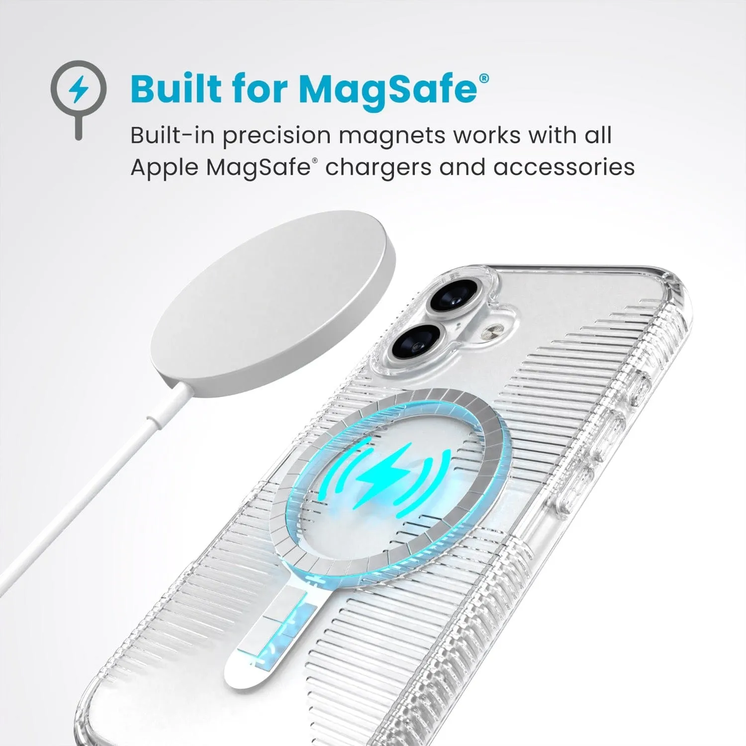 Speck Gemshell Grip MagSafe Case – Apple iPhone 16 – Clear & Chrome