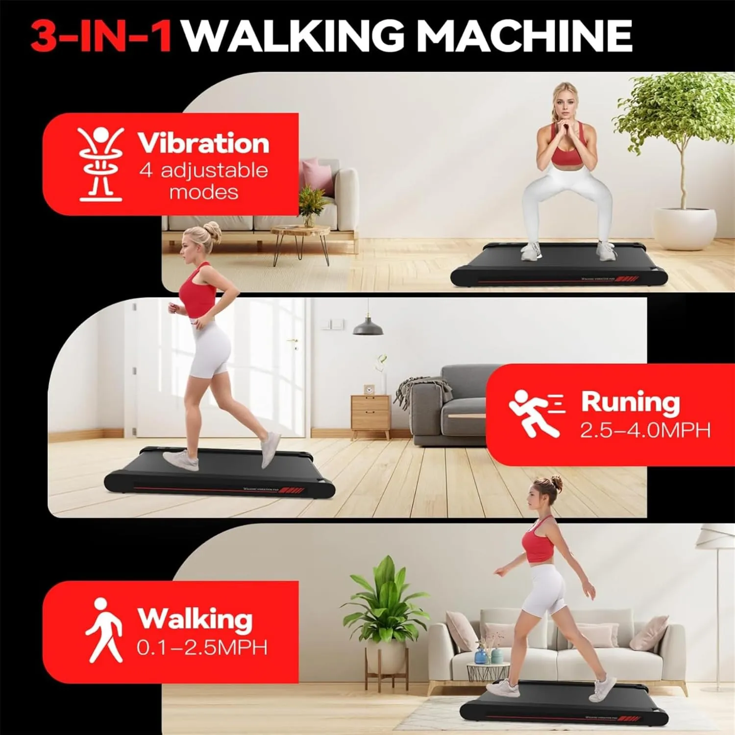 Sperax Walking Vibration Pad with APP, 3 in 1 Under Desk Treadmill, 2.5HP