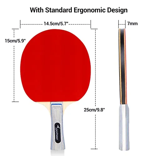 Sportneer Table Tennis Set, Red and Black Double-Sided Table Tennis Set of 4 Rackets and 8 Balls and 2 Storage Bag and 1 Net for Children Adult Advanced Home Team Indoor or Outdoor Play,Best Gift for Boys and Girls