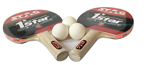 STAG 1 Star Table Tennis Playset (2 Racquets & 3 Balls) (White), (Model: 1 Star Playset)