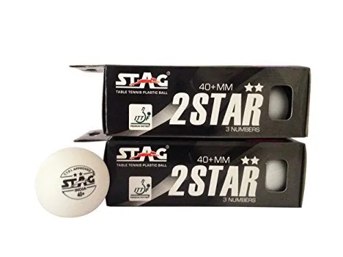 STAG Two Star Plastic Table Tennis Ball, Size 40 mm, (White)