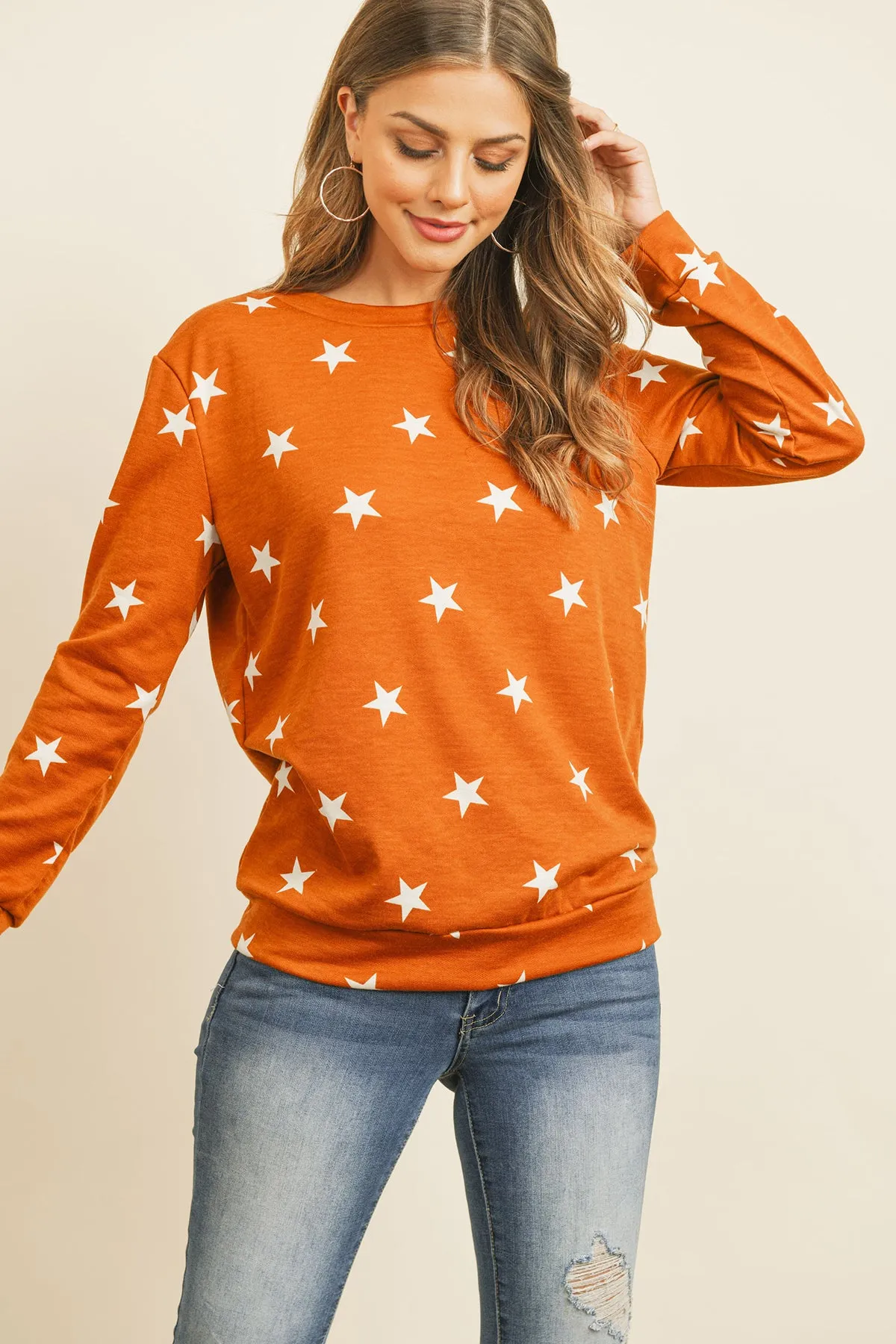 Star Print Long Sleeve Pullover