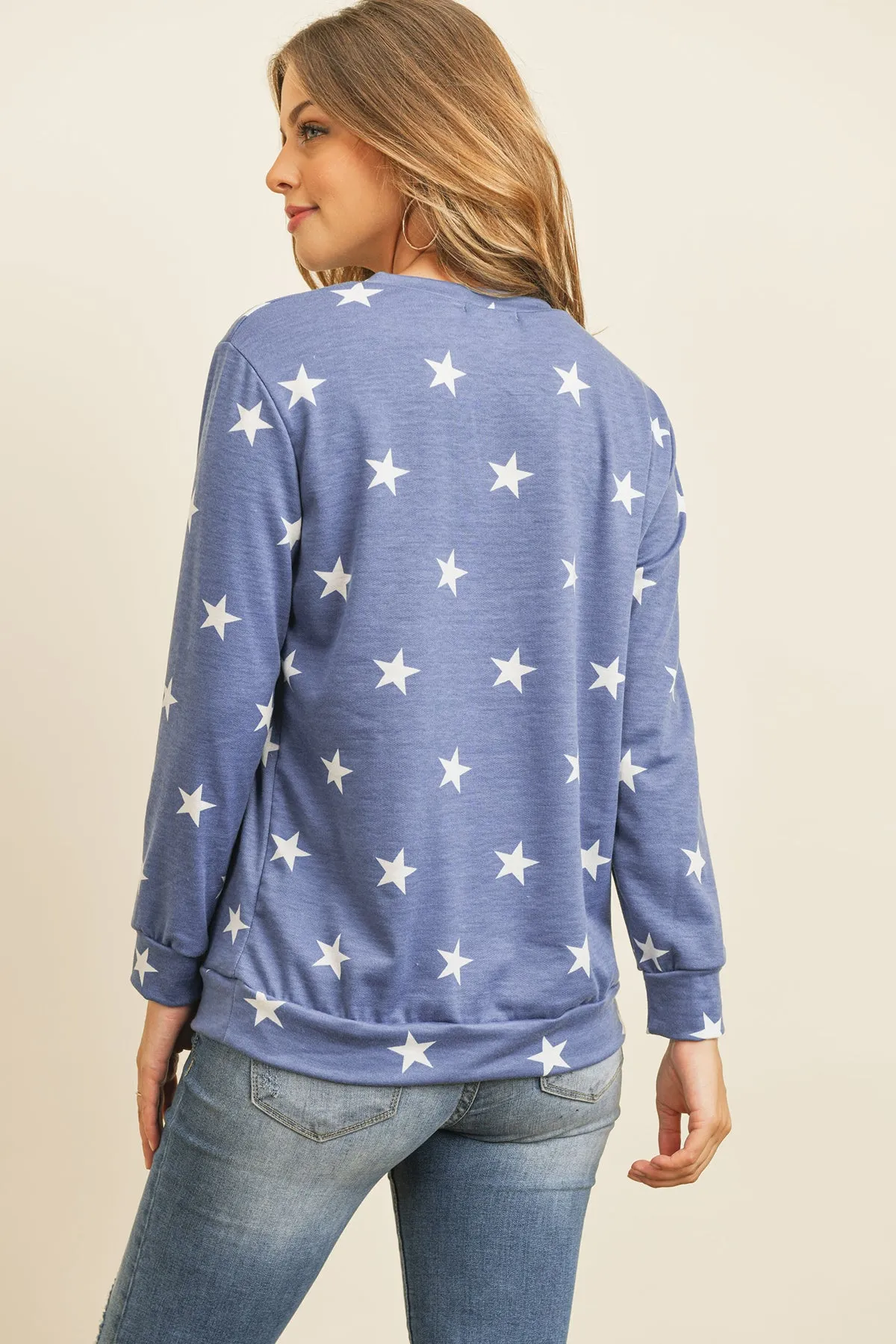 Star Print Long Sleeve Pullover