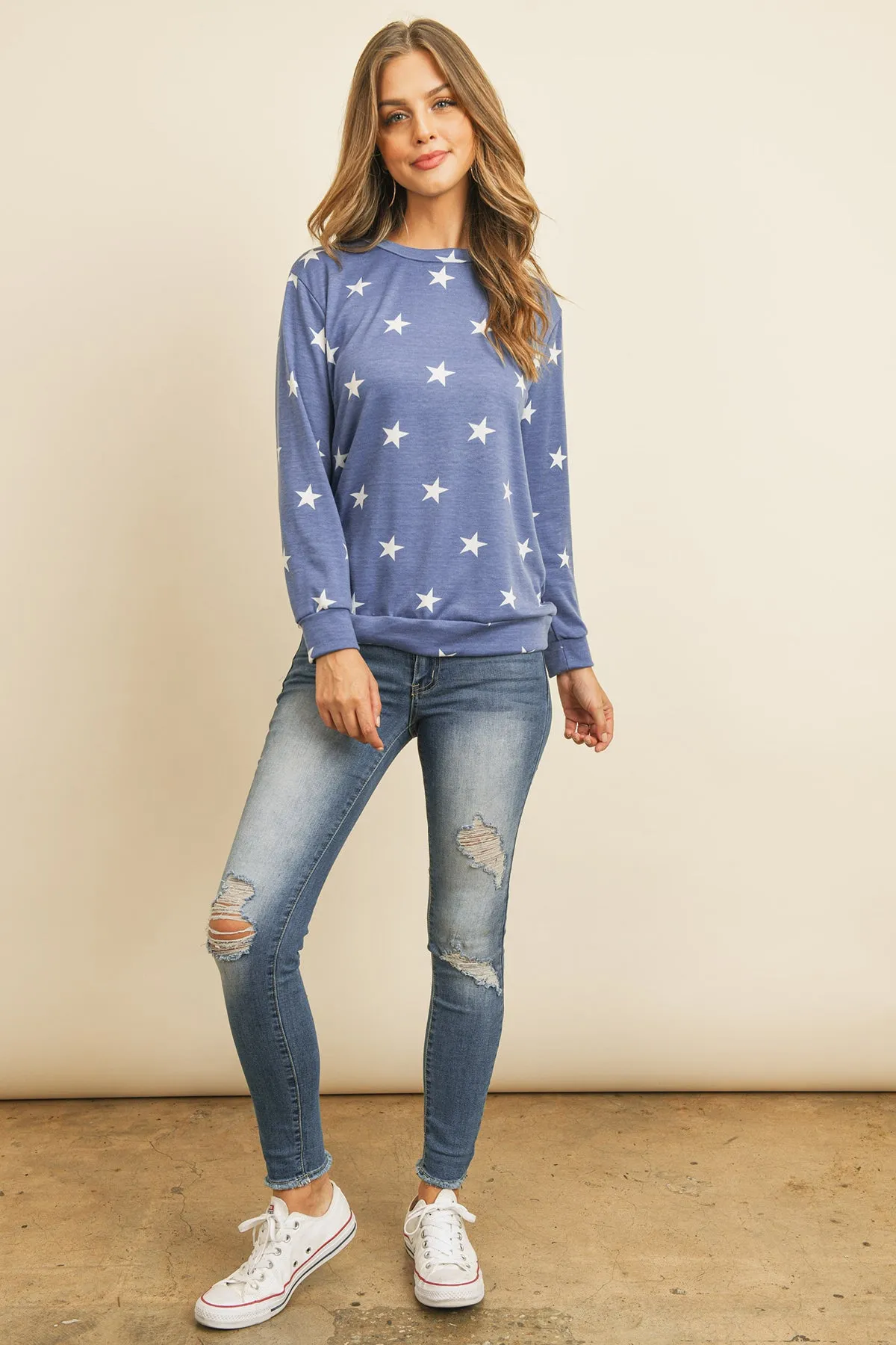 Star Print Long Sleeve Pullover
