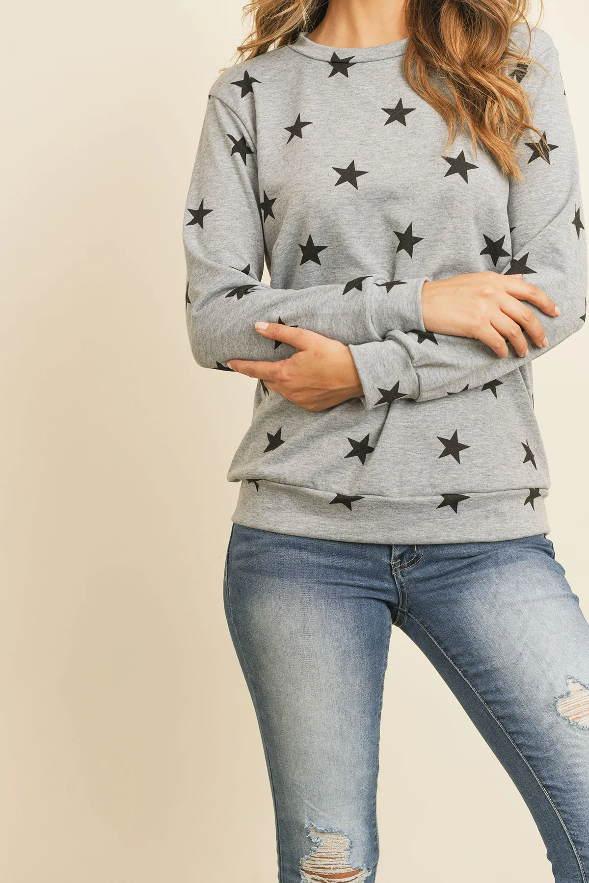 Star Print Long Sleeve Pullover