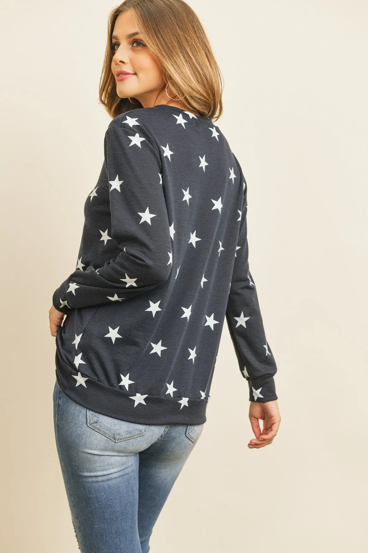 Star Print Long Sleeve Pullover