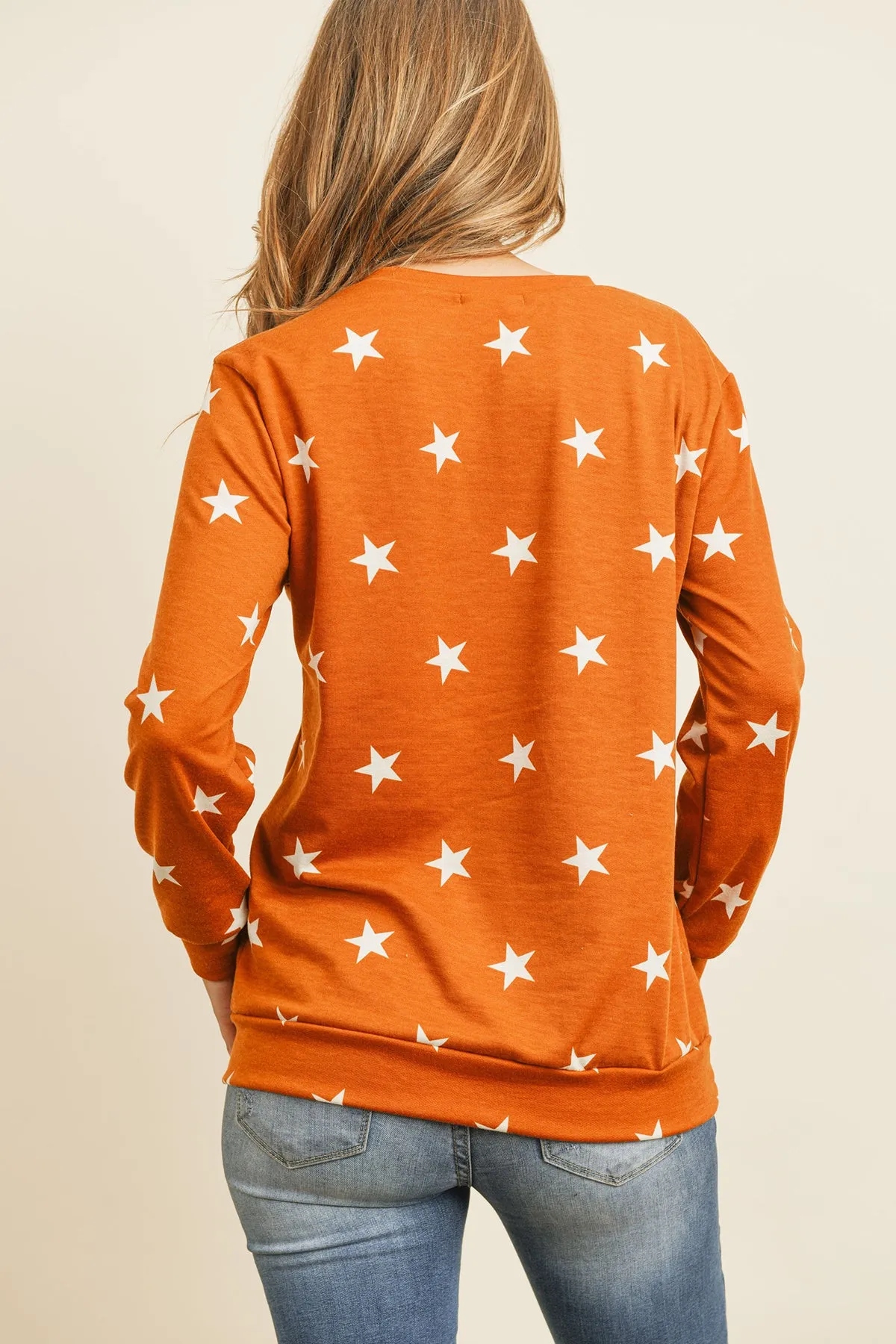 Star Print Long Sleeve Pullover