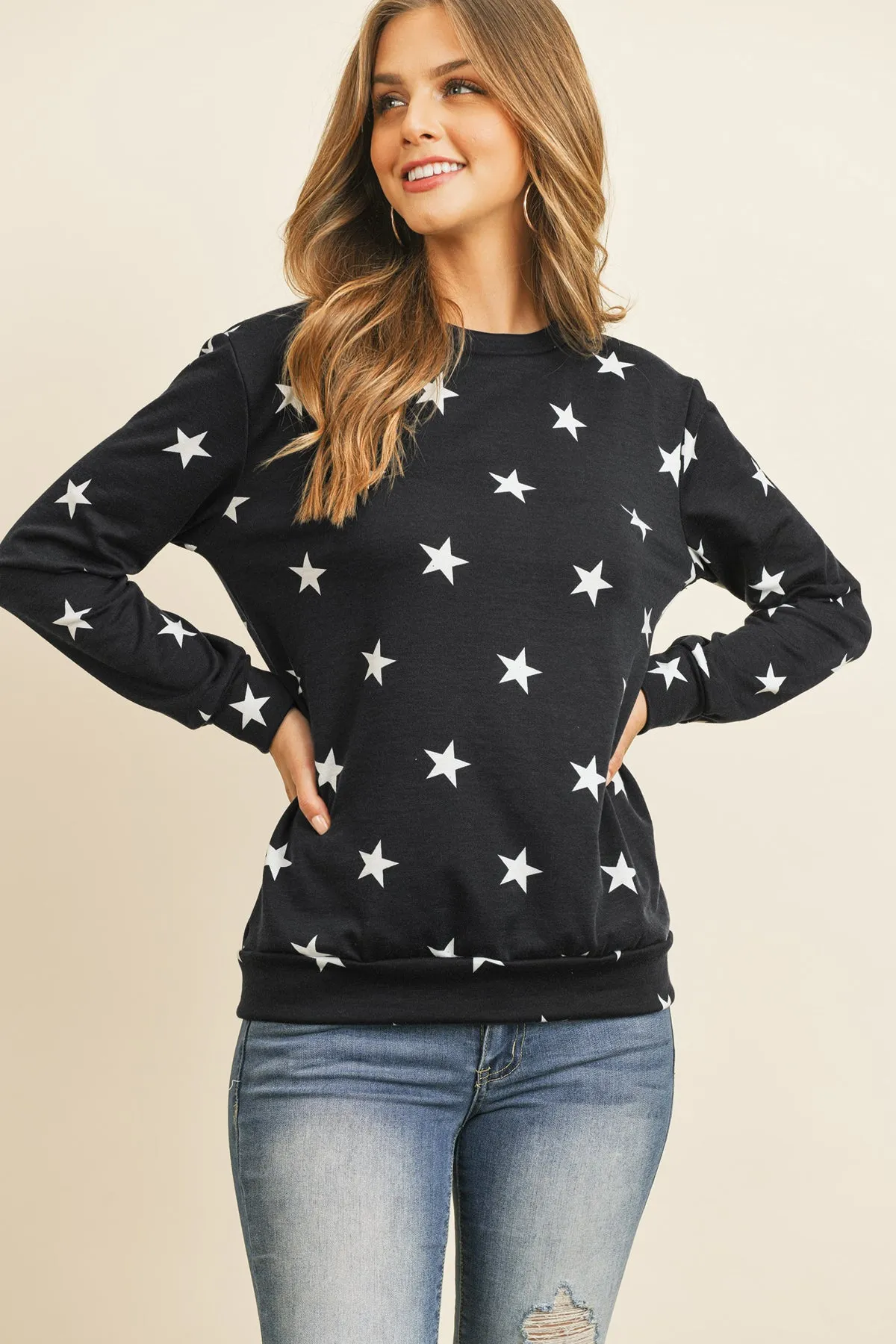 Star Print Long Sleeve Pullover