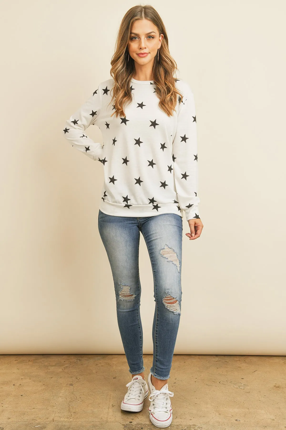 Star Print Long Sleeve Pullover