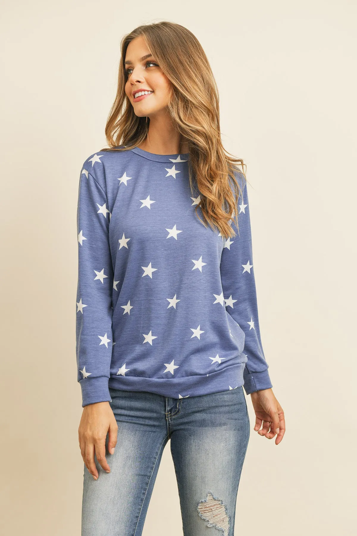 Star Print Long Sleeve Pullover