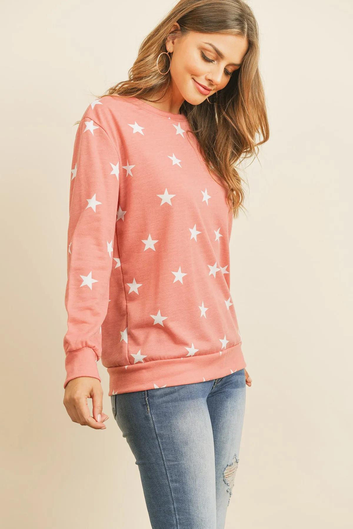 Star Print Long Sleeve Pullover