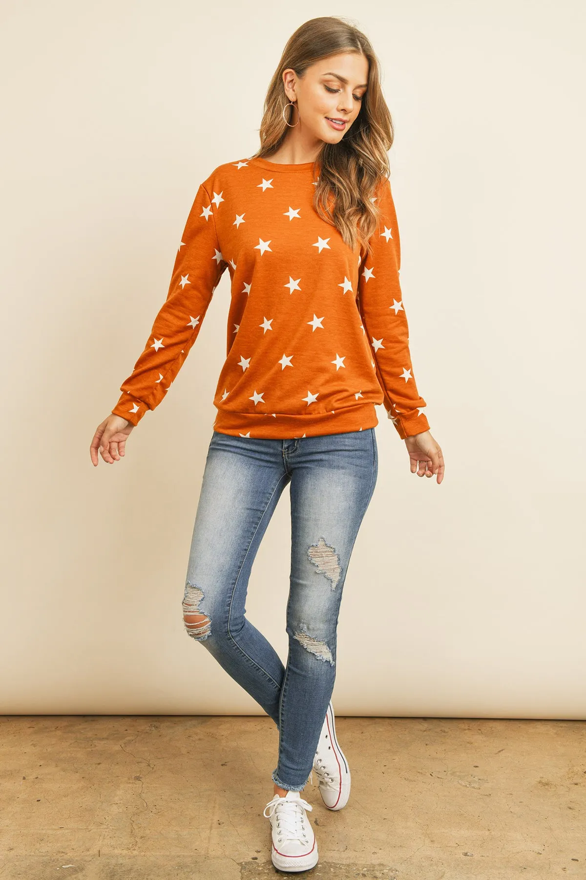 Star Print Long Sleeve Pullover