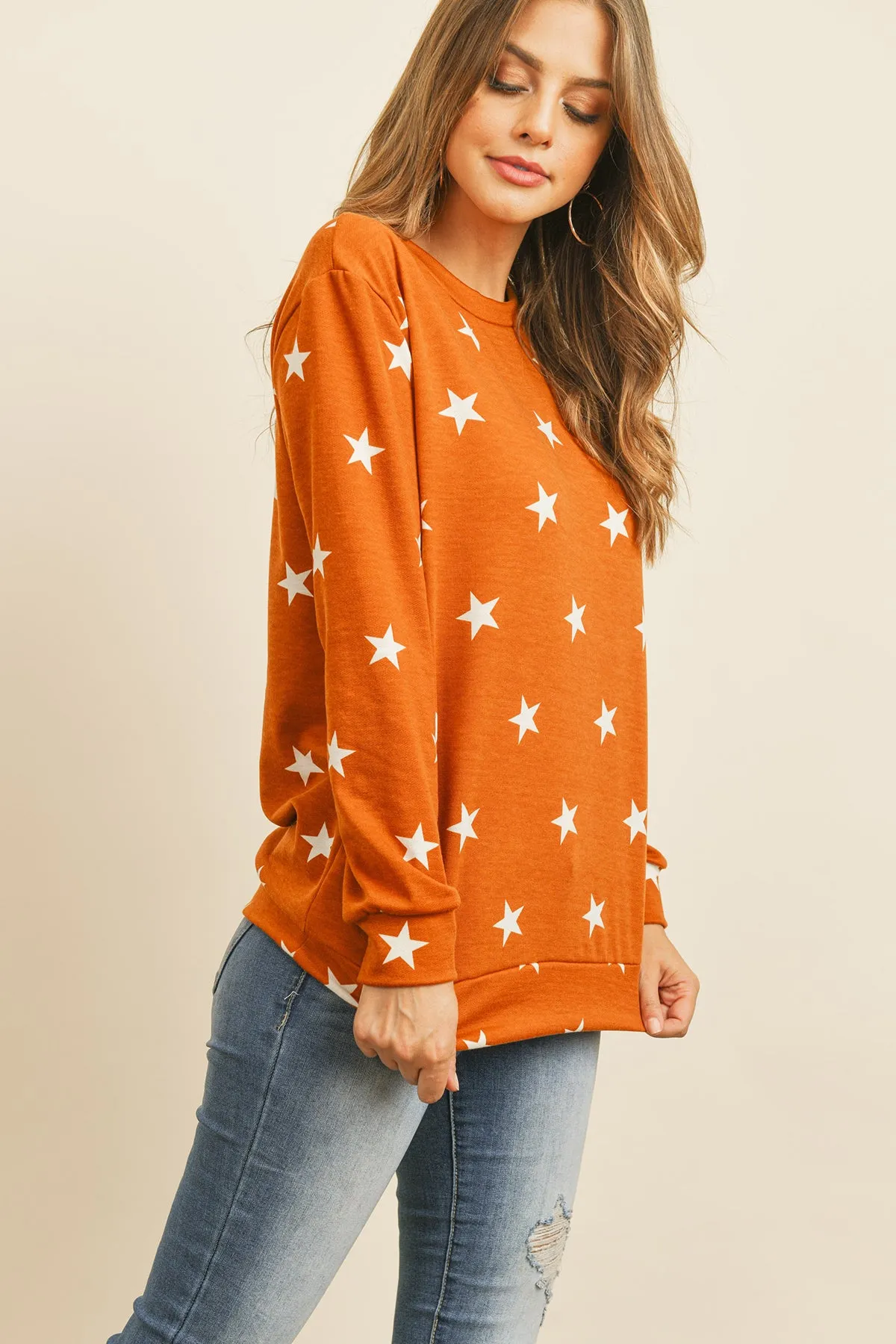 Star Print Long Sleeve Pullover