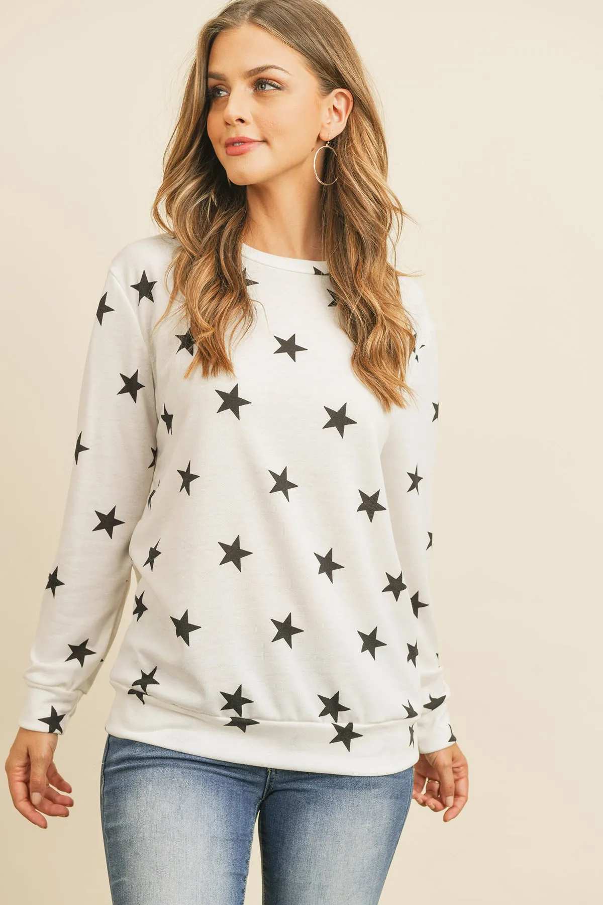 Star Print Long Sleeve Pullover
