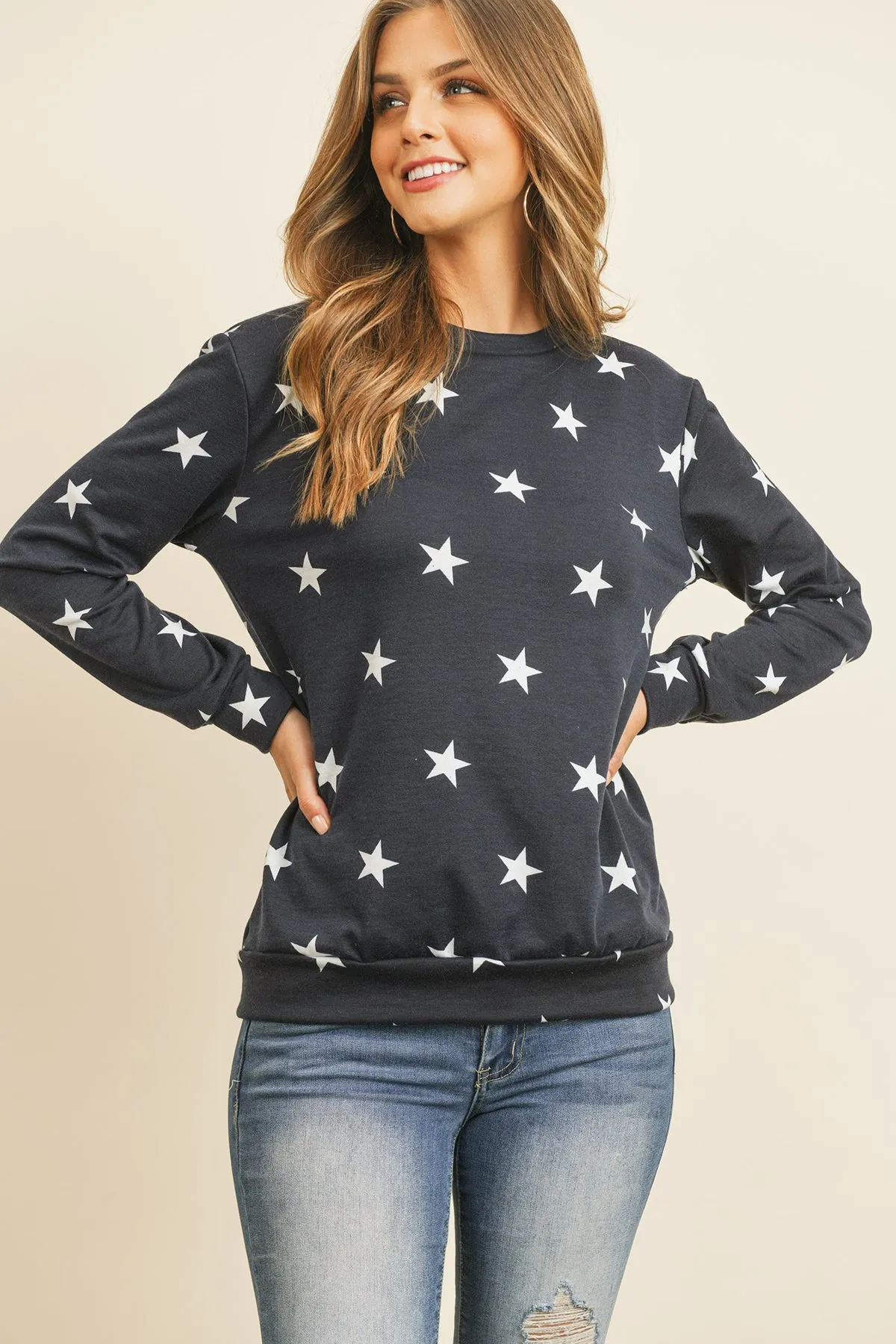 Star Print Long Sleeve Pullover