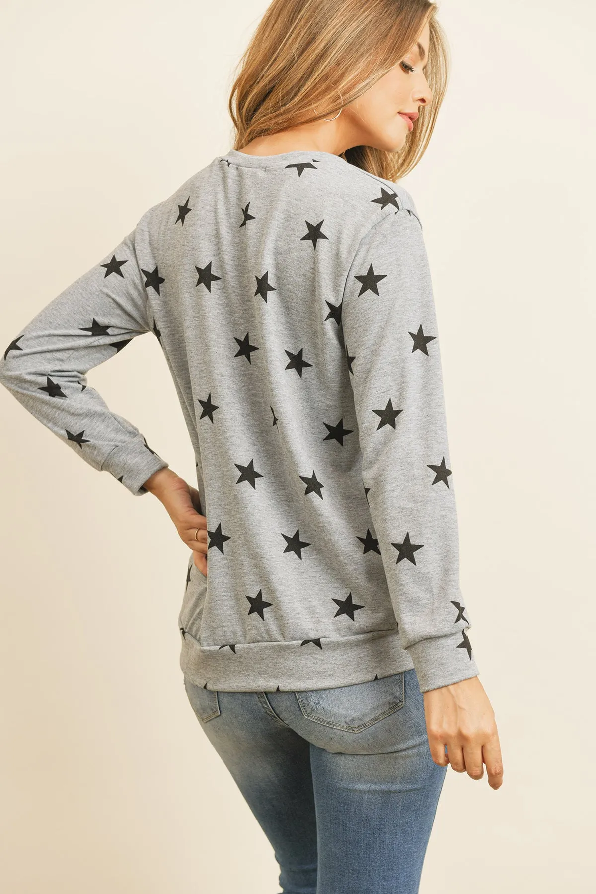 Star Print Long Sleeve Pullover