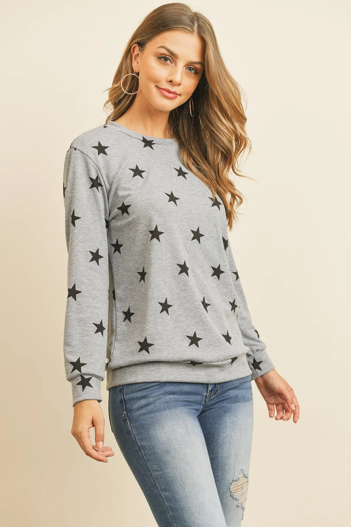 Star Print Long Sleeve Pullover