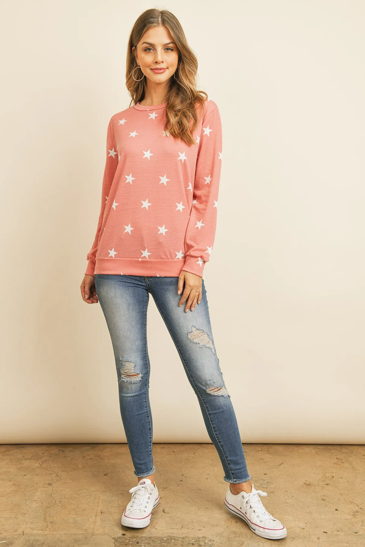 Star Print Long Sleeve Pullover