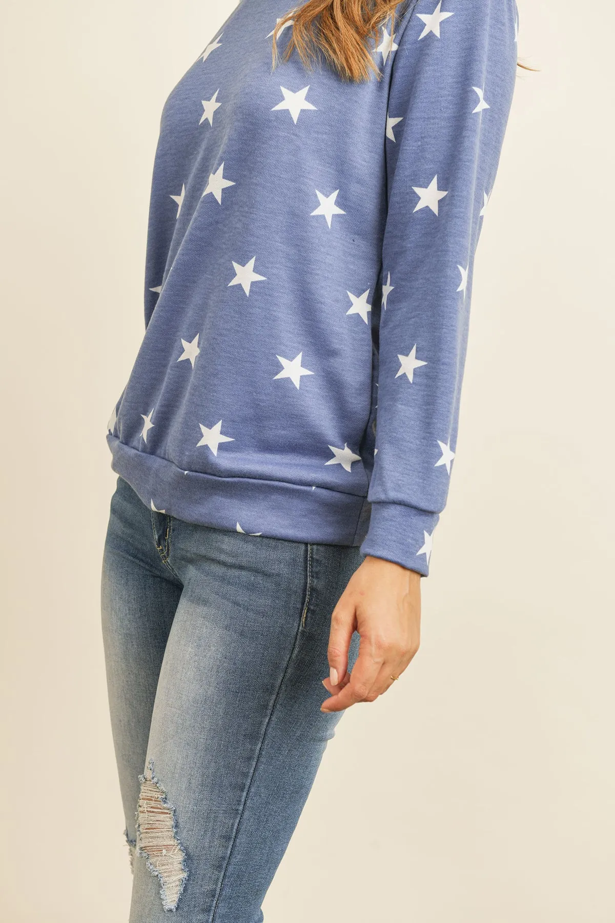 Star Print Long Sleeve Pullover