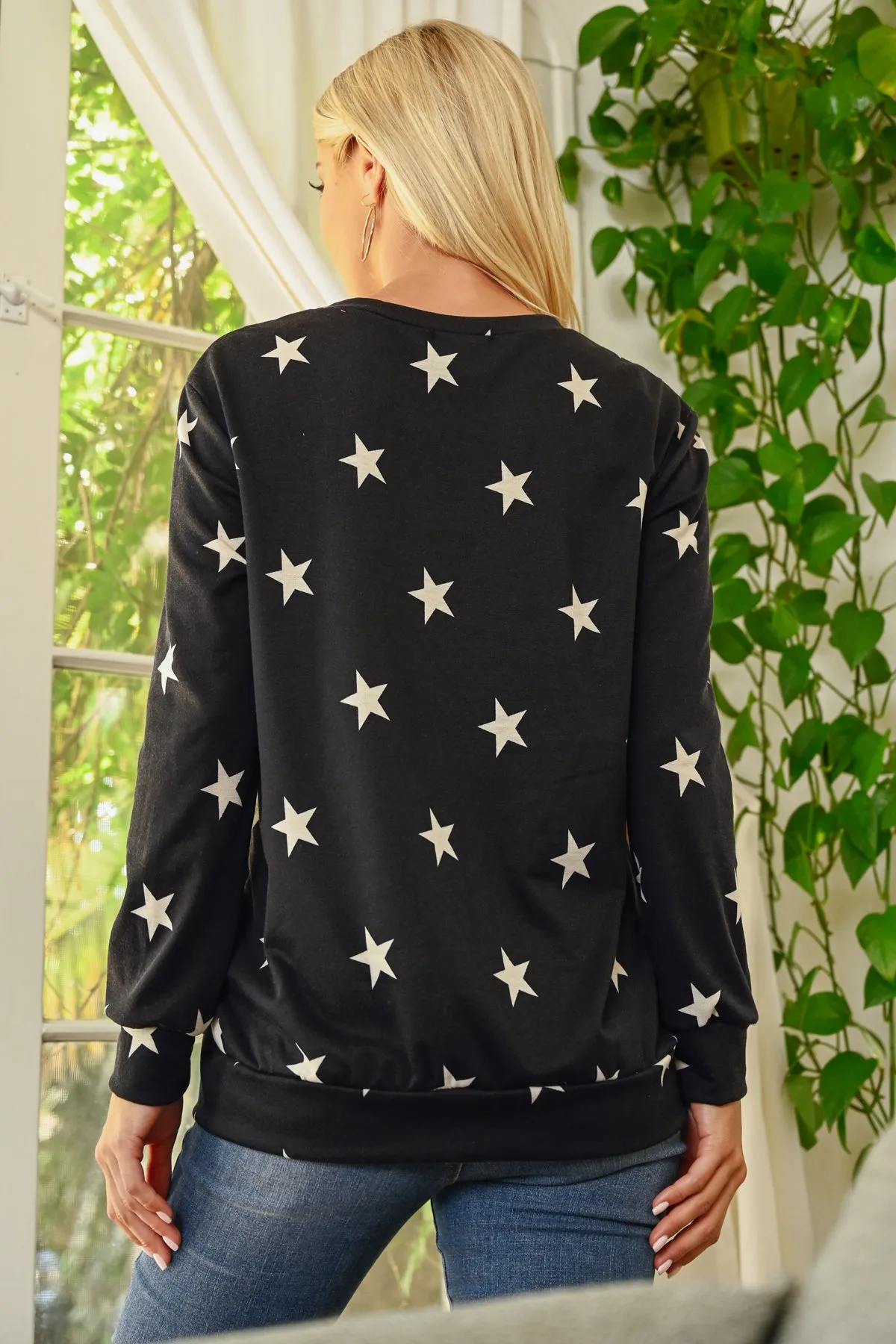 Star Print Long Sleeve Pullover