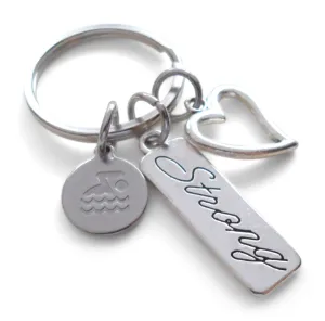 Swimmer Charm, Strong Tag, and Heart Charm Keychain, Swim Keychain, Swimming Fitness Encouragement Keychain