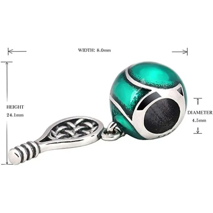 Tennis Ball Racquet Sports Dangle Pendant Bead Charm