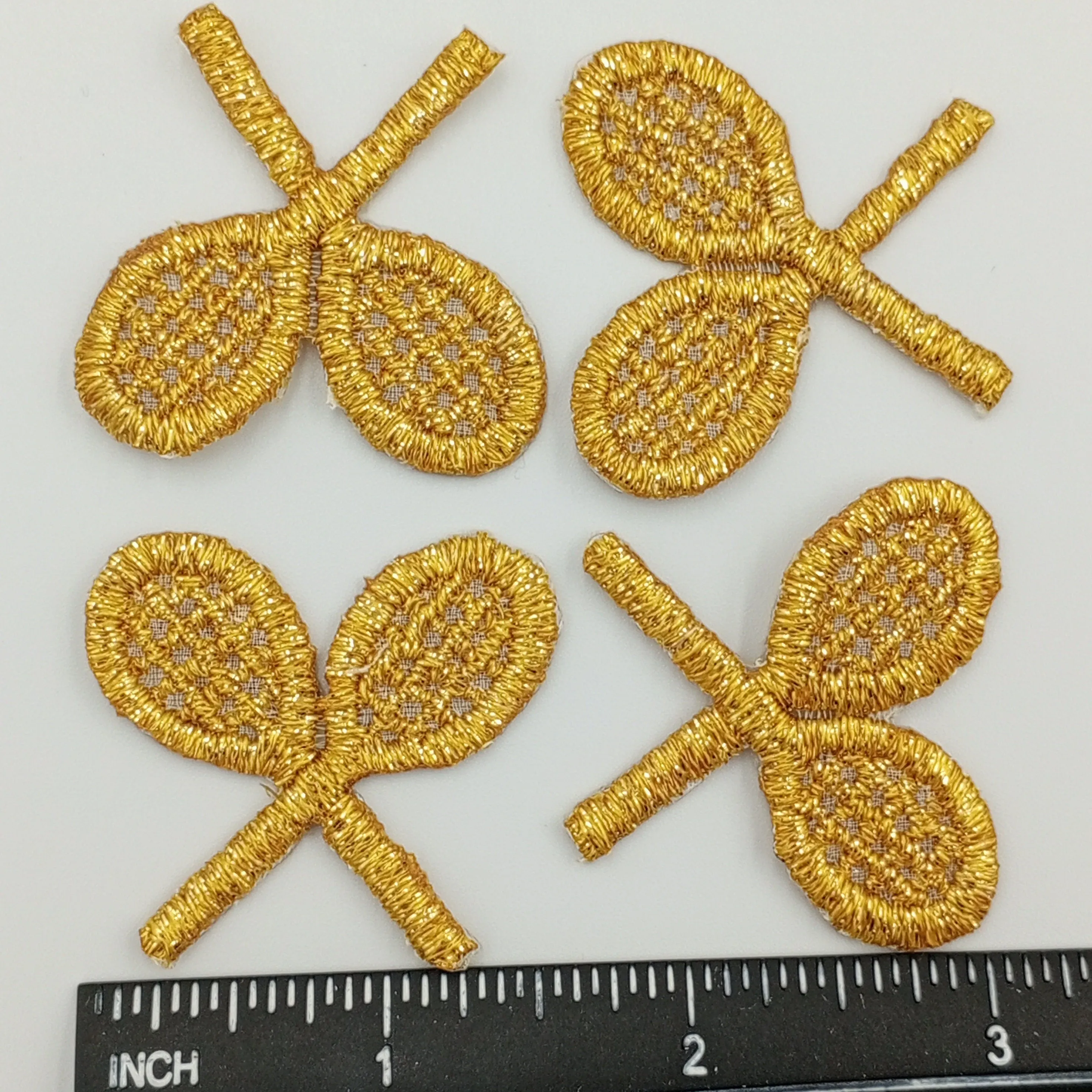 Tennis Patch Embroidery Metallic Gold Tennis Racket Iron-on Transfer Appliques Vintage Double Tennis Racquets Badge Patches #912