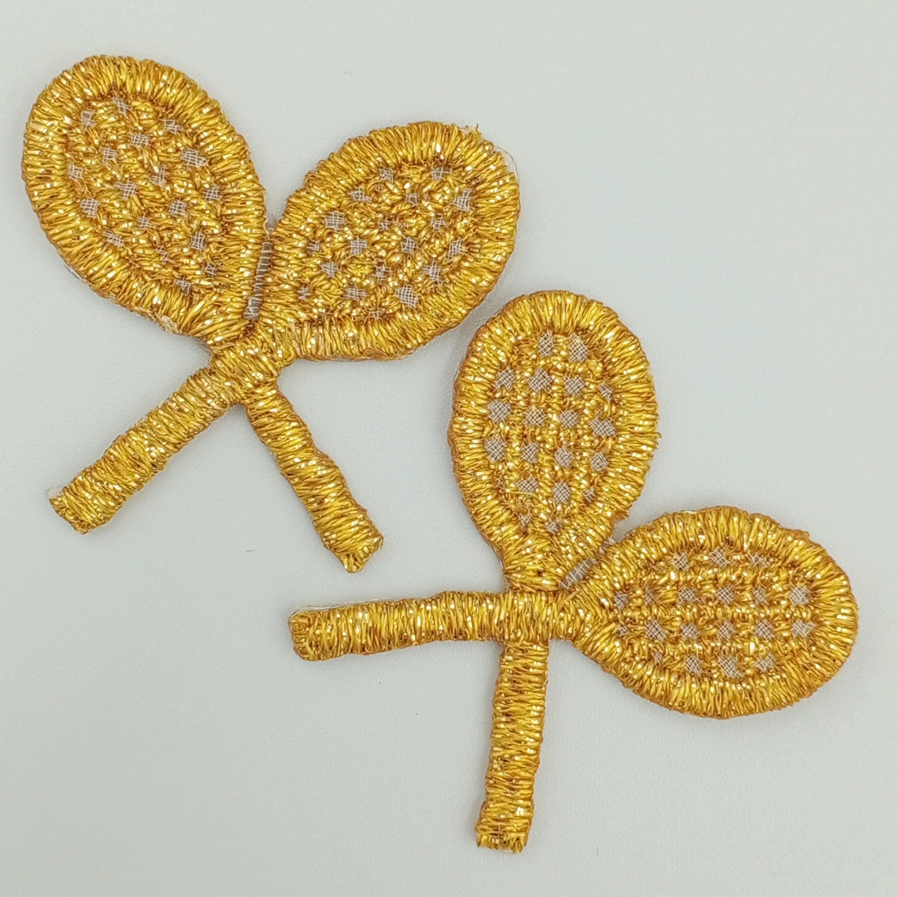Tennis Patch Embroidery Metallic Gold Tennis Racket Iron-on Transfer Appliques Vintage Double Tennis Racquets Badge Patches #912
