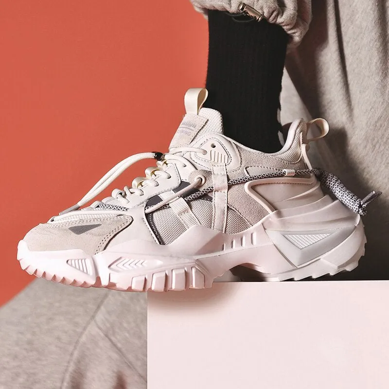 Thick Bottom Chunky Sneakers Soft Male Casual Lace-Up Comfortable Walking Footwear