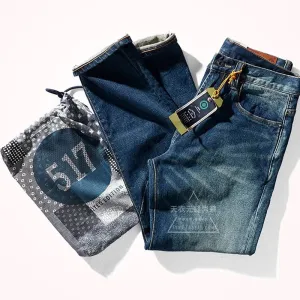 Thickened Heavyweight Elastic Denim Jeans - Men's Fashion Washed Old Casual Straight Pants