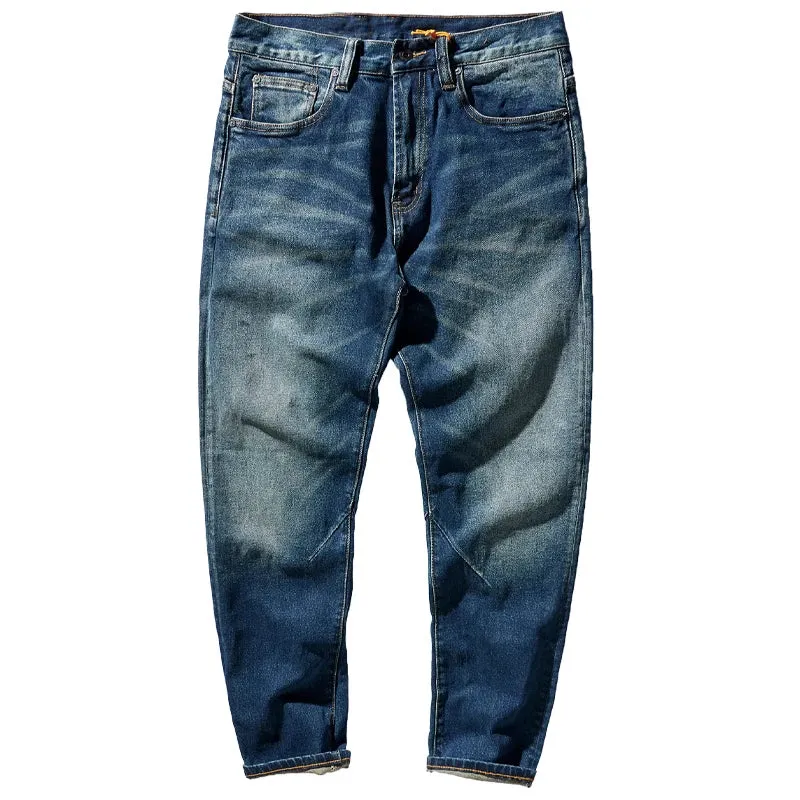 Thickened Heavyweight Elastic Denim Jeans - Men's Fashion Washed Old Casual Straight Pants