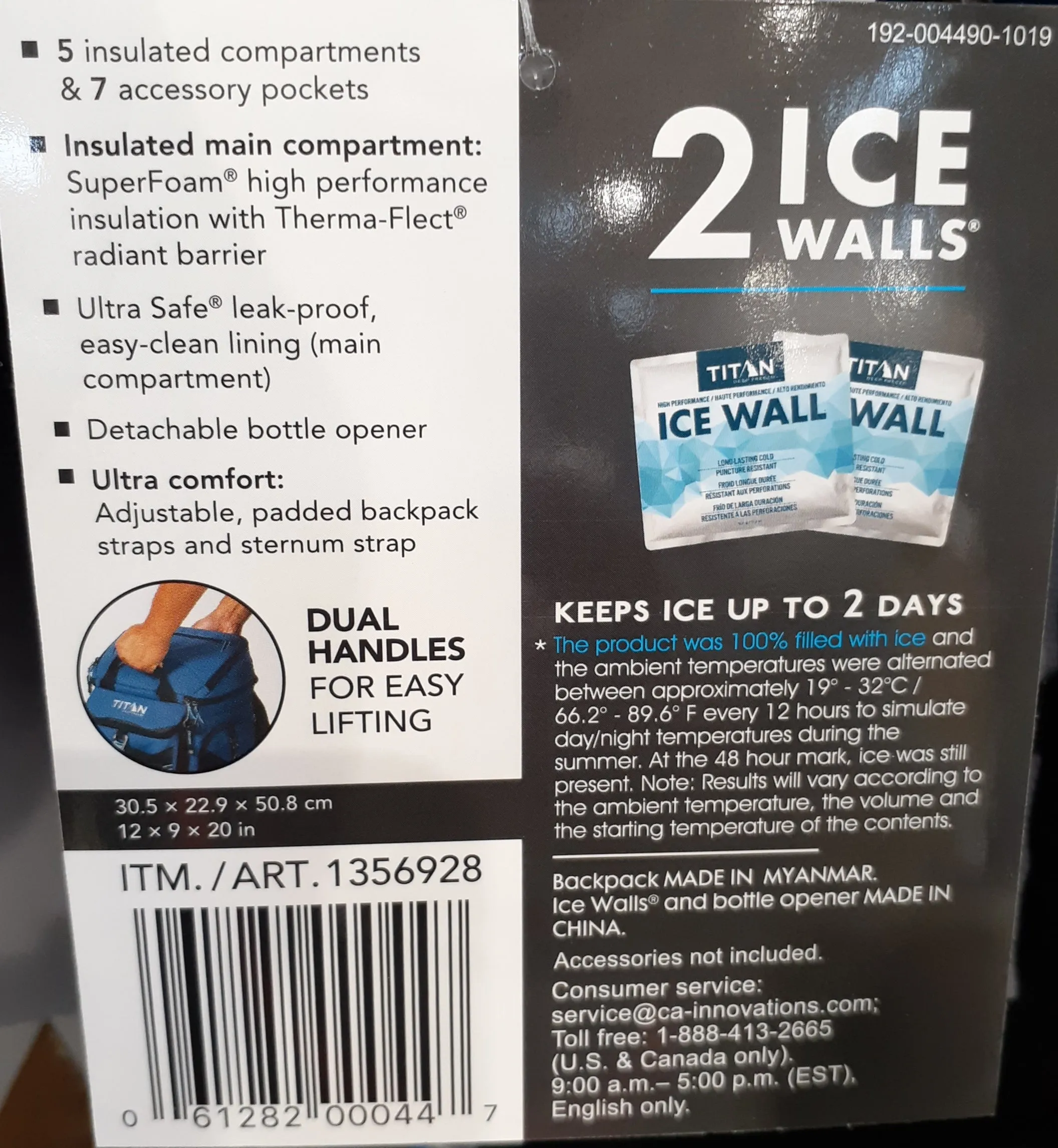 Titan cooler bag w/ ICE WALLS keeps 26 cans ice cold for 2 days FAST SHIPPING!