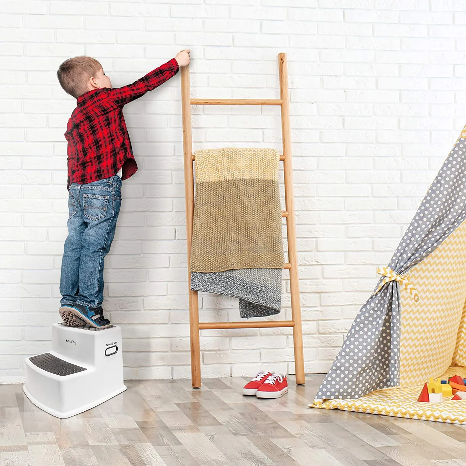 Toddler Two Step Stool , Slip Resistant Soft Grip for Safety, for Kitchen, Bathroom and Toilet Potty Easy Training | Dual Height and Wide Step with Carrying Handles!