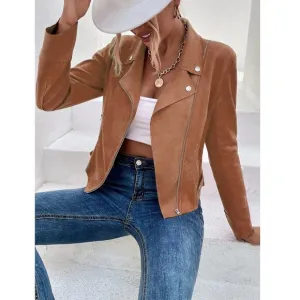 Vegan suede motorcycle jacket moto boho tan