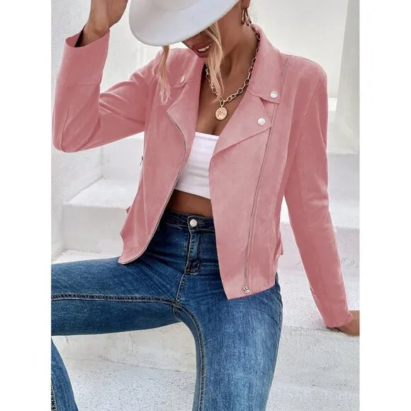 Vegan suede motorcycle jacket moto boho tan