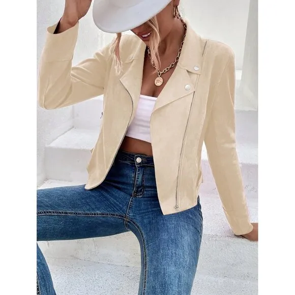 Vegan suede motorcycle jacket moto boho tan