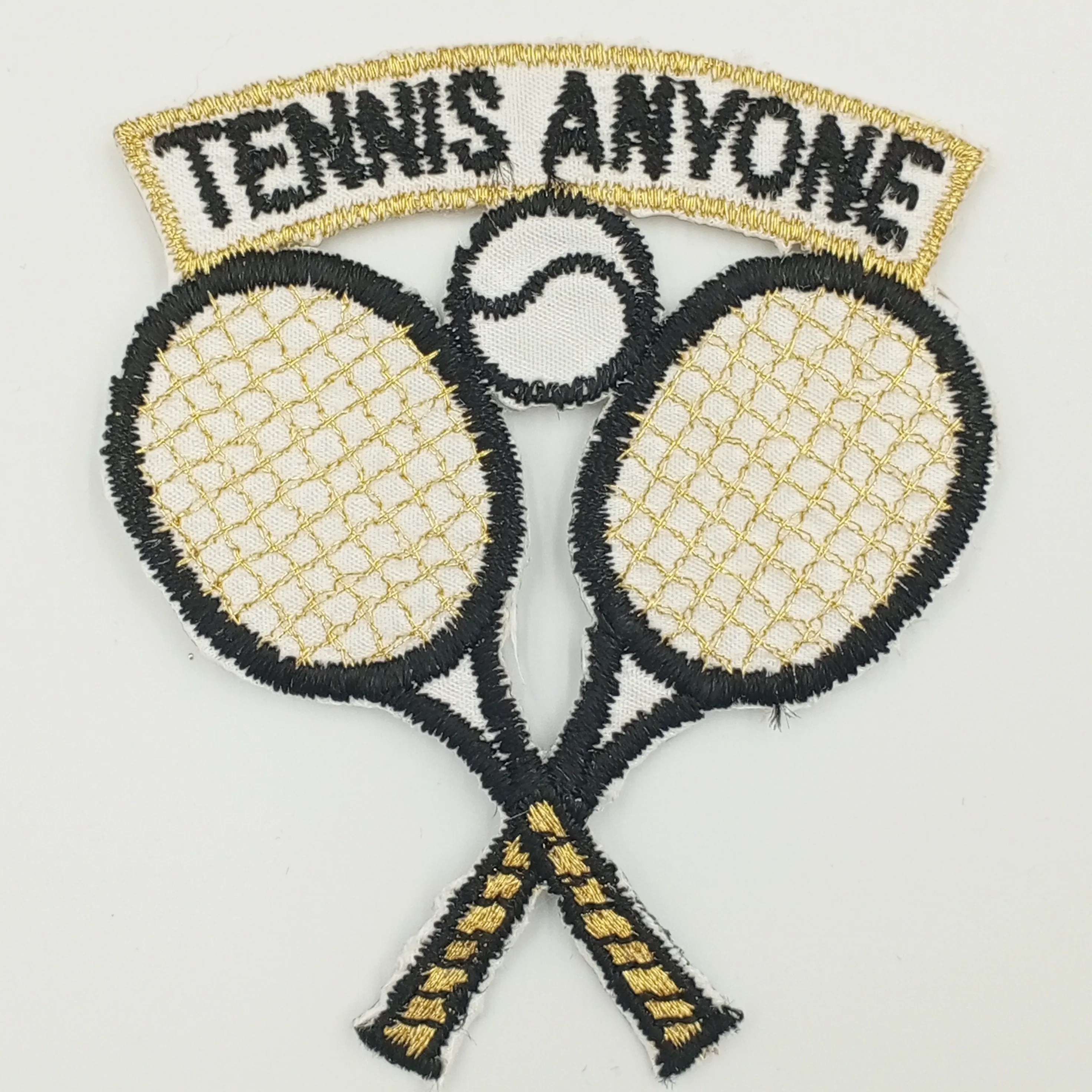 Vintage Tennis Tournament Rackets Tennis Team Patch black white metallic gold Tennis Club Racquets Embroidered Appliques Iron-on Patch #903