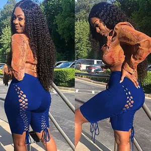 WildVibe High-Waisted Cutout Lace-Up Biker Shorts