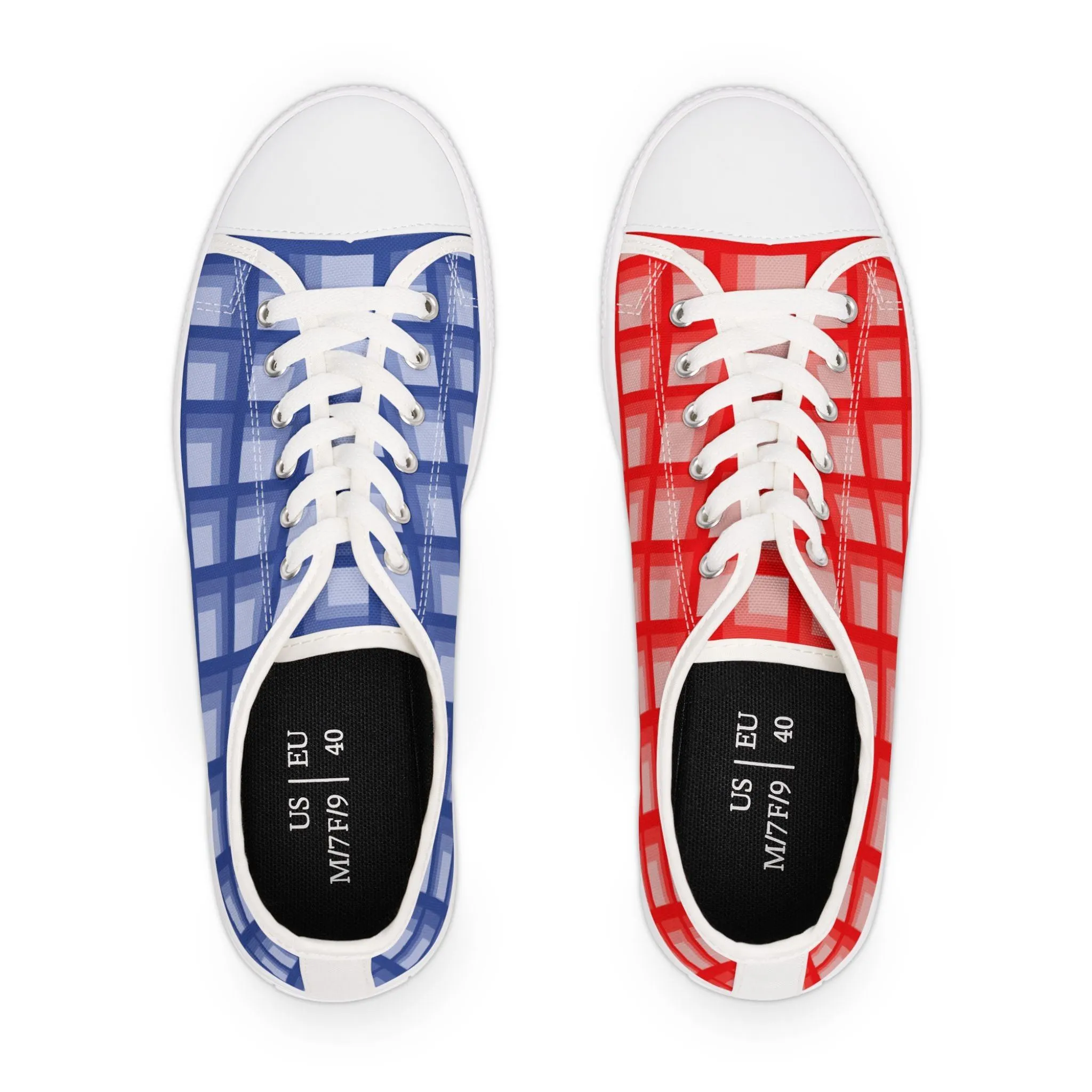 Women's Red & Blue Mismatched Geometric Low Top Sneakers