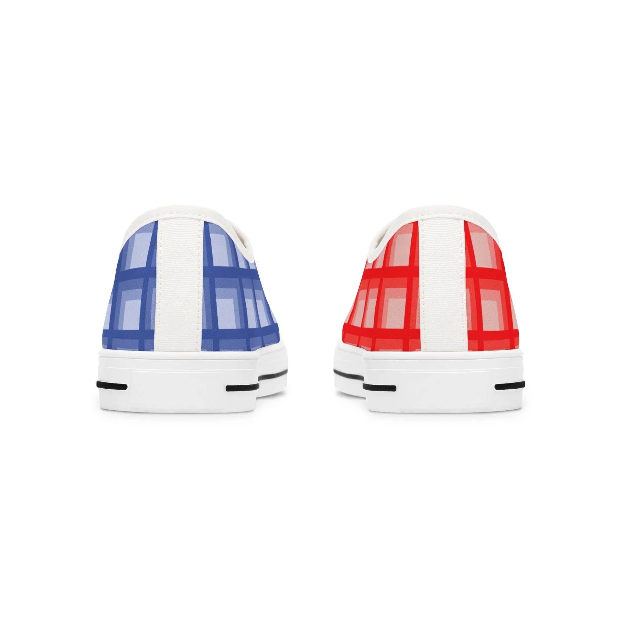 Women's Red & Blue Mismatched Geometric Low Top Sneakers
