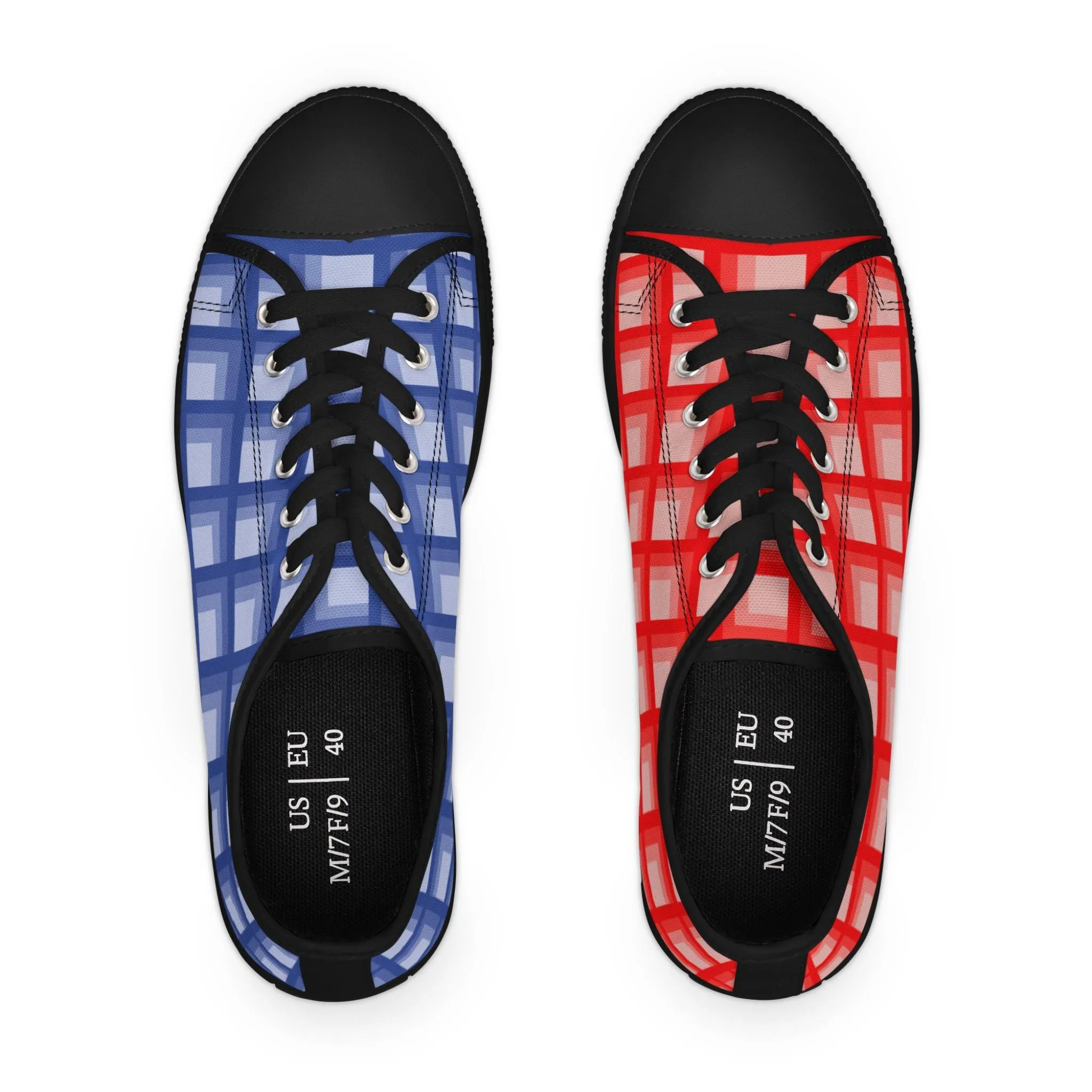 Women's Red & Blue Mismatched Geometric Low Top Sneakers