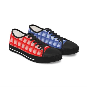 Women's Red & Blue Mismatched Geometric Low Top Sneakers