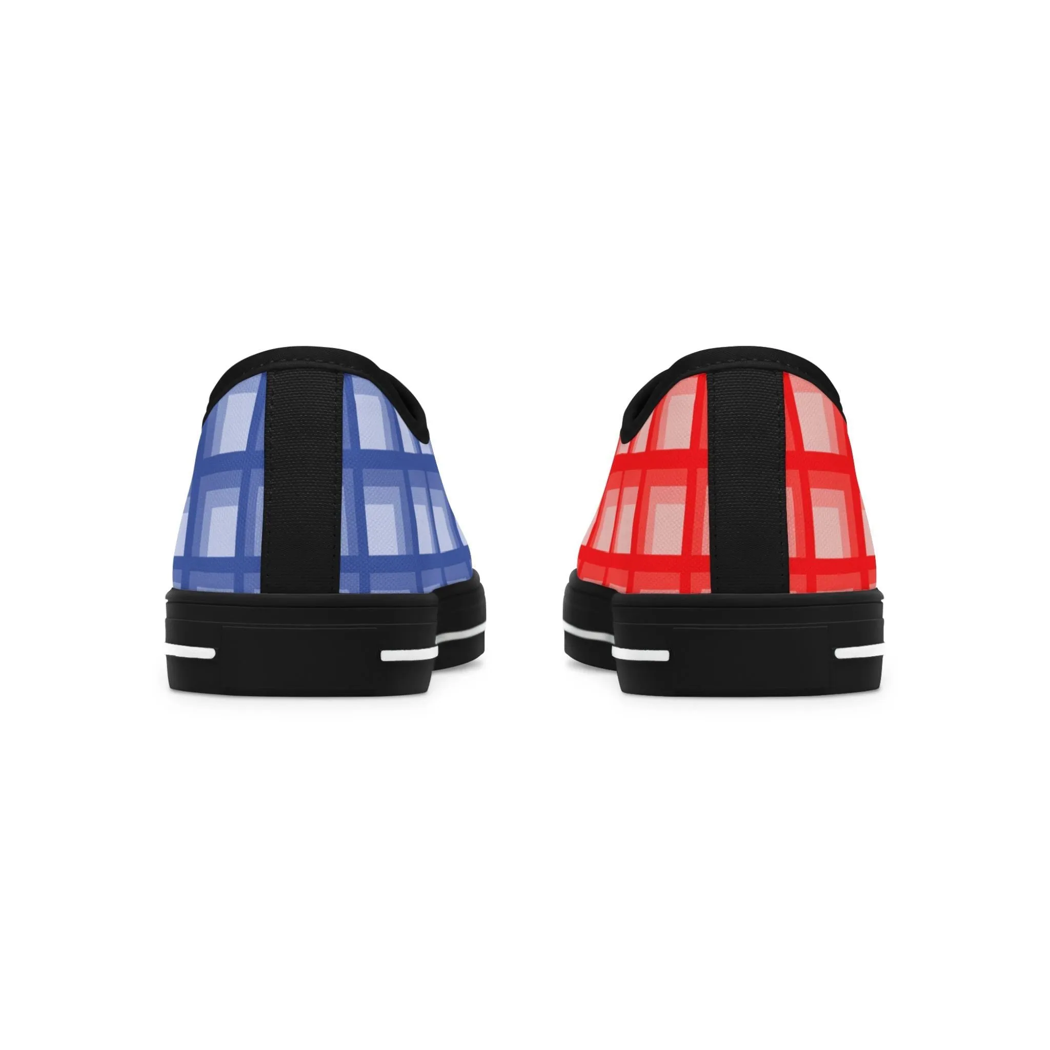Women's Red & Blue Mismatched Geometric Low Top Sneakers