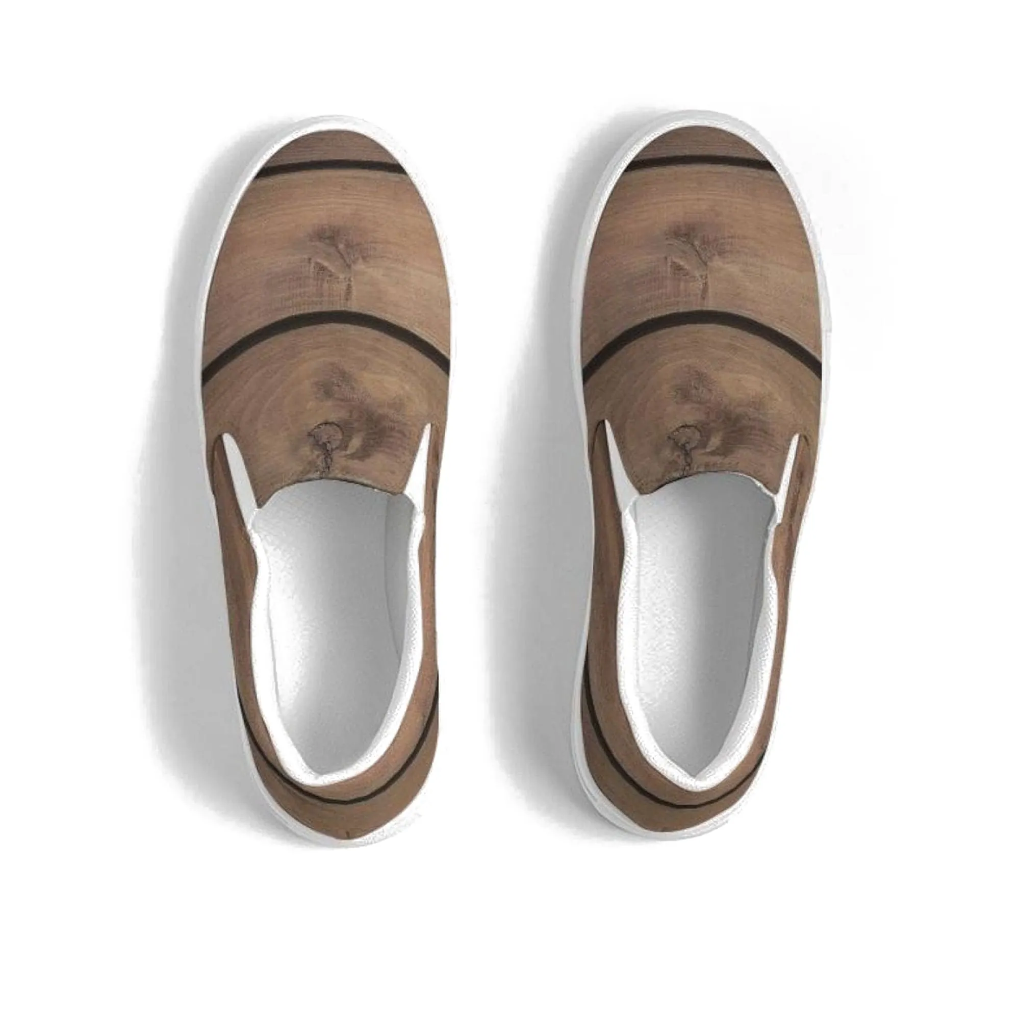 Womens Sneakers - Canvas Slip on Shoes - Brown Plank Print by inQue.Style