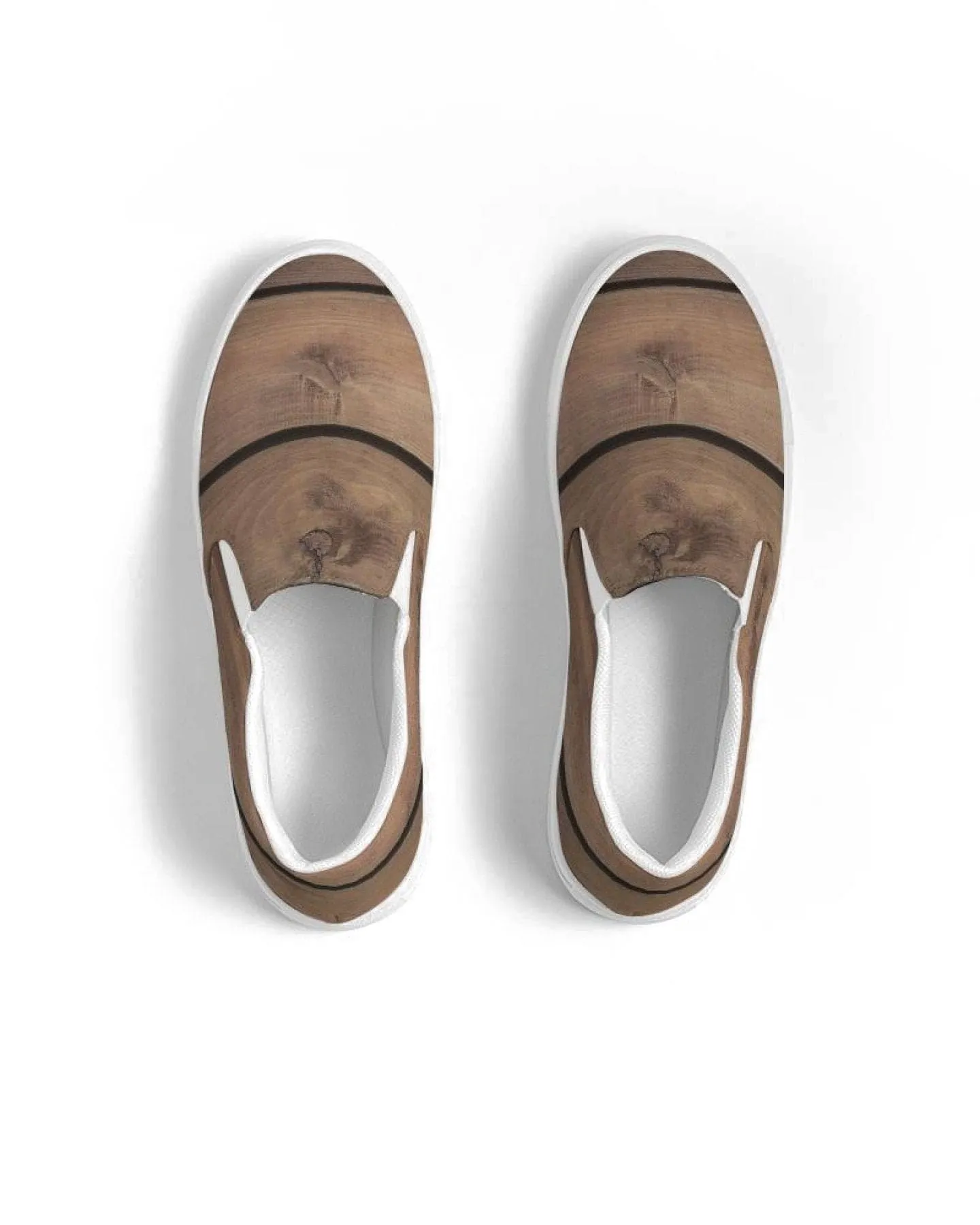 Womens Sneakers - Canvas Slip on Shoes - Brown Plank Print by inQue.Style