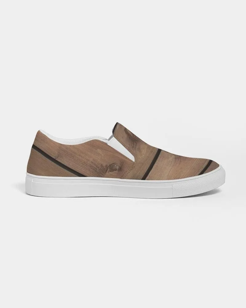 Womens Sneakers - Canvas Slip on Shoes - Brown Plank Print by inQue.Style