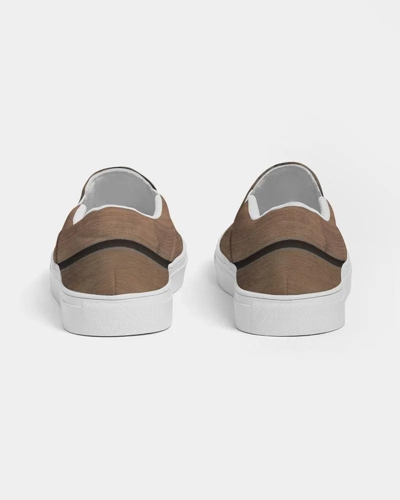 Womens Sneakers - Canvas Slip on Shoes - Brown Plank Print by inQue.Style
