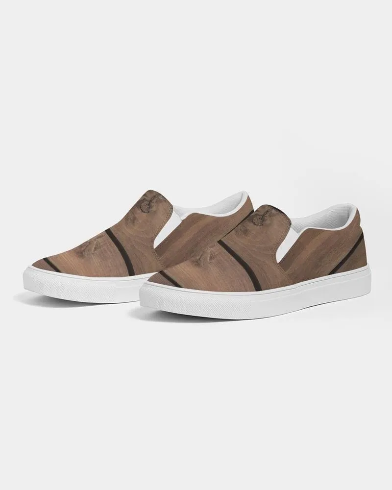 Womens Sneakers - Canvas Slip on Shoes - Brown Plank Print by inQue.Style