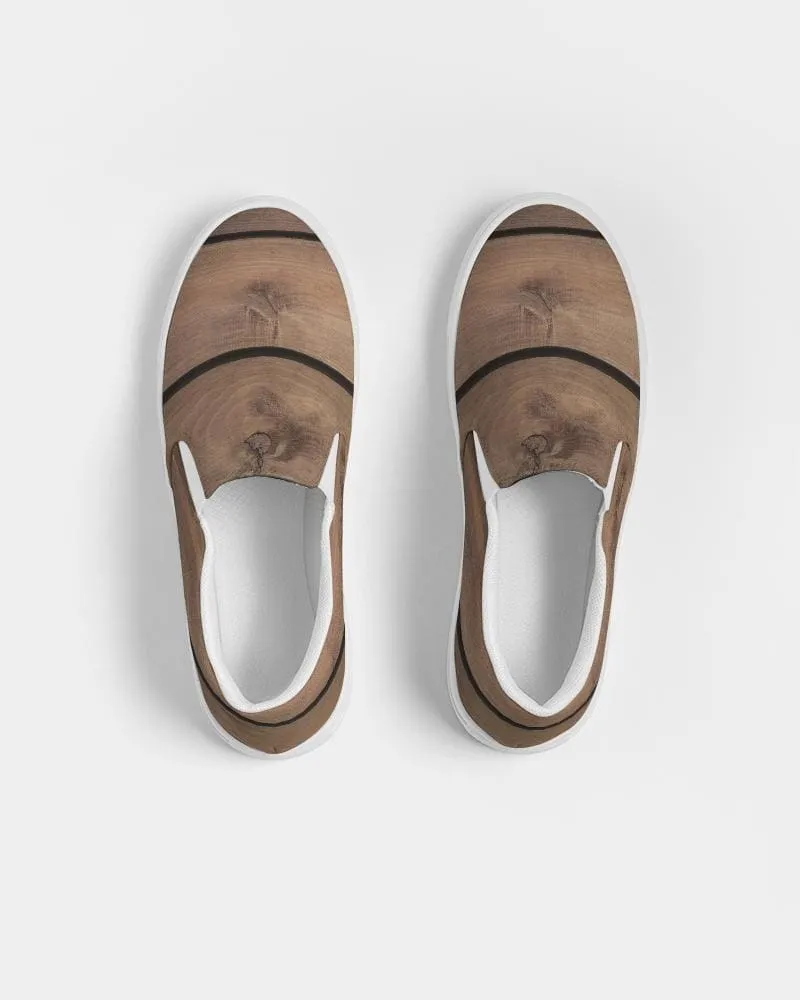 Womens Sneakers - Canvas Slip on Shoes - Brown Plank Print by inQue.Style